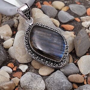 Labradorite Stone Silver Pendant